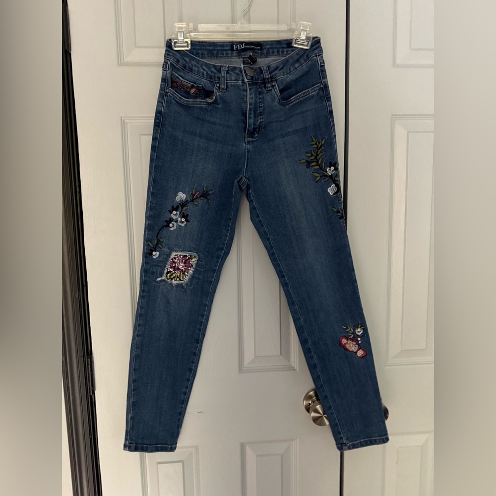Floral Embroidered Straight Leg Jeans